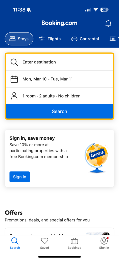 Best Travel Apps: booking.com app, image of a booking app