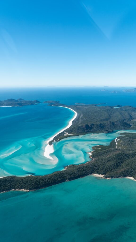 Best Beaches in Australia : whitehaven beach, aerial view of green trees and blue sea during daytime