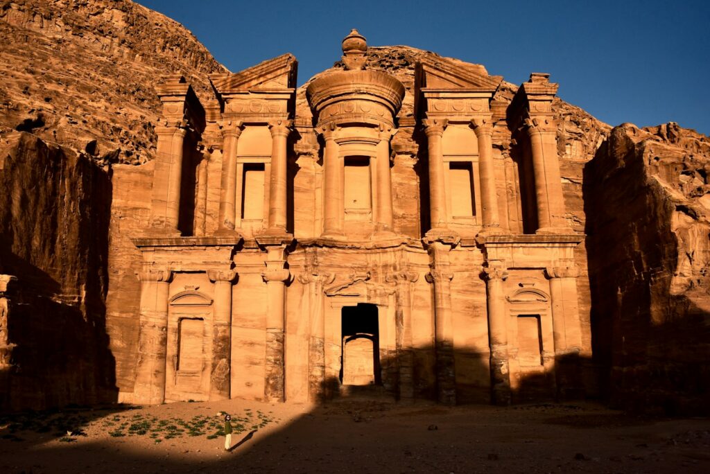 The Petra Church (Byzantine Church), a large stone building in the middle of a desert