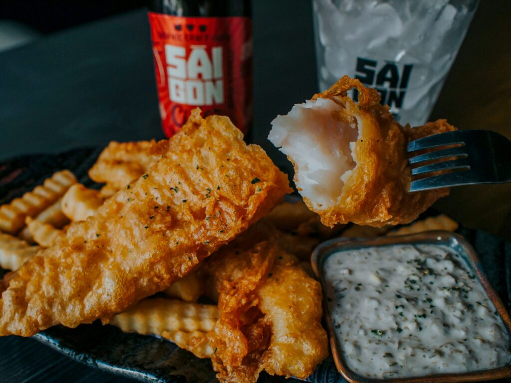 london travel tips: fried food on black tray