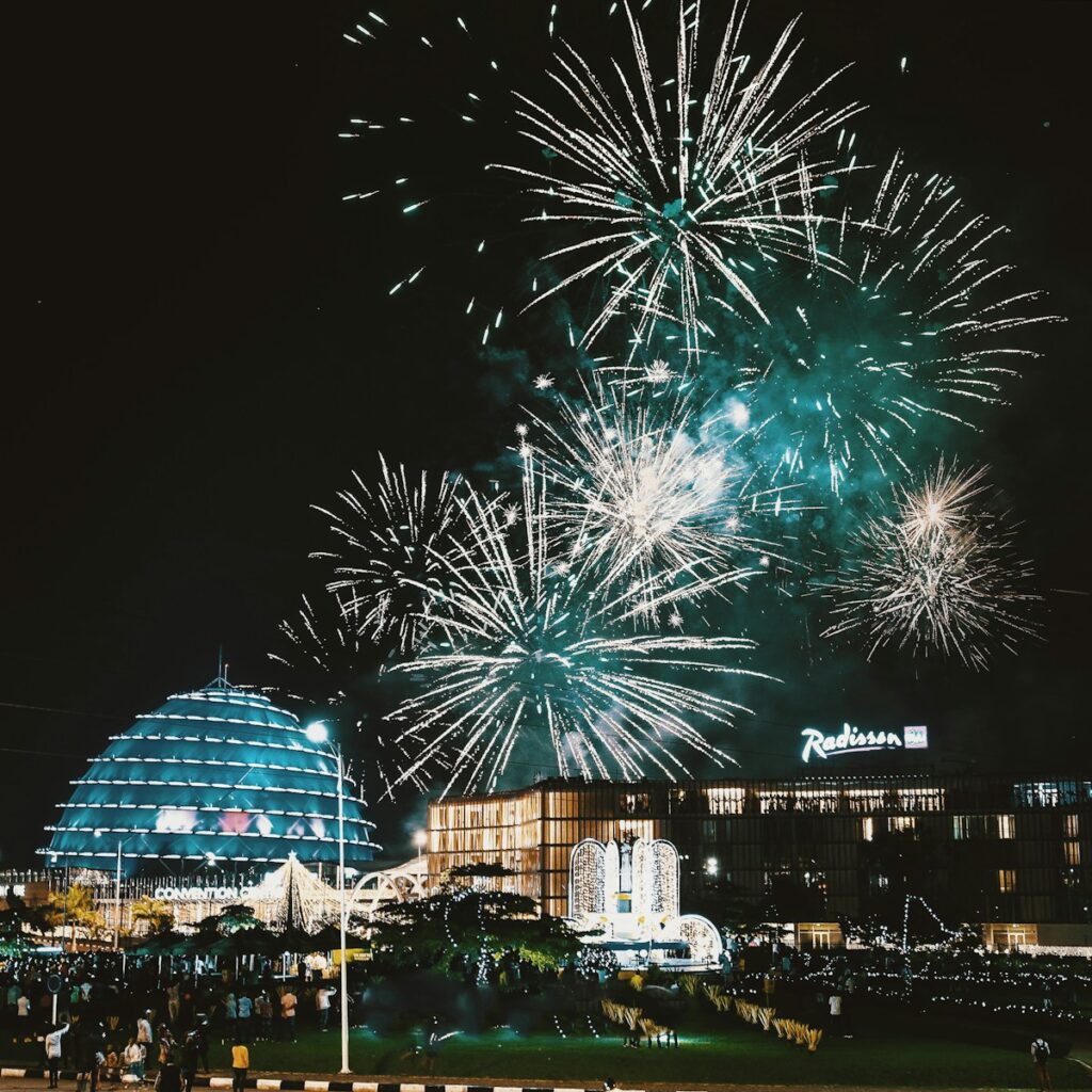 African Hidden Gems: fireworks display over city buildings during night time